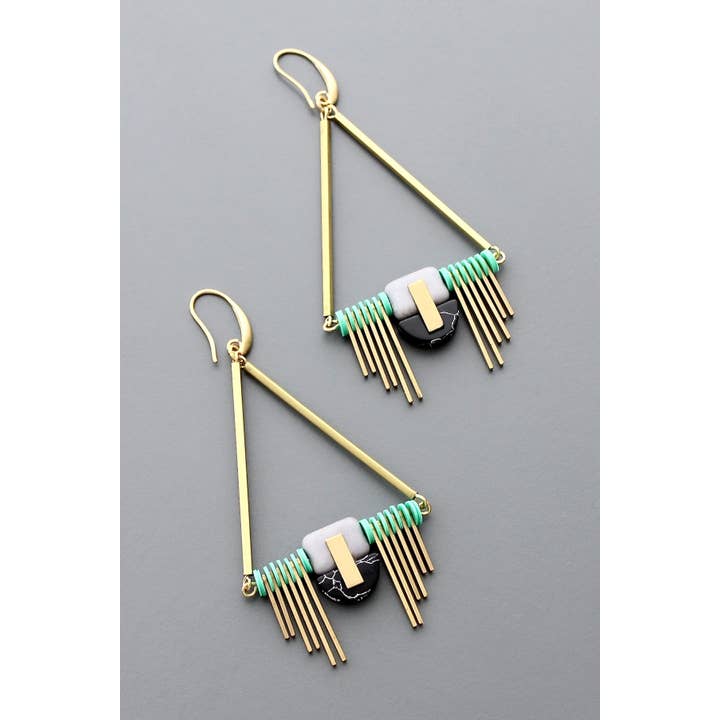 David Aubrey Jewelry - Vente Boucles d'oreilles pendantes - Boucles d'oreilles Art déco menthe et noir HYLE893