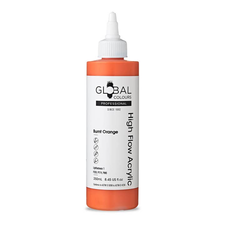 Burnt Orange - 250ml Professional High Flow Acrylic for wholesale by Global Colours - Acrylic Artists Paint