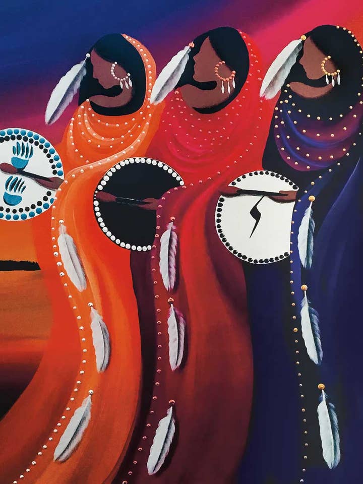 Sisters Calling by Artist Betty Albert Art Print for wholesale by Indigenous Puzzles and Art