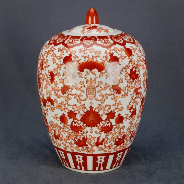 AA Importing - Wholesale Decorative Jar - 12" Ginger Jar, Red and White Design