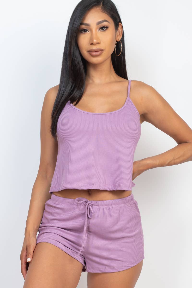 CAPELLA APPAREL - Wholesale Lounge Set - Women's - Ribbed Strappy Top & Shorts Lounge Set6