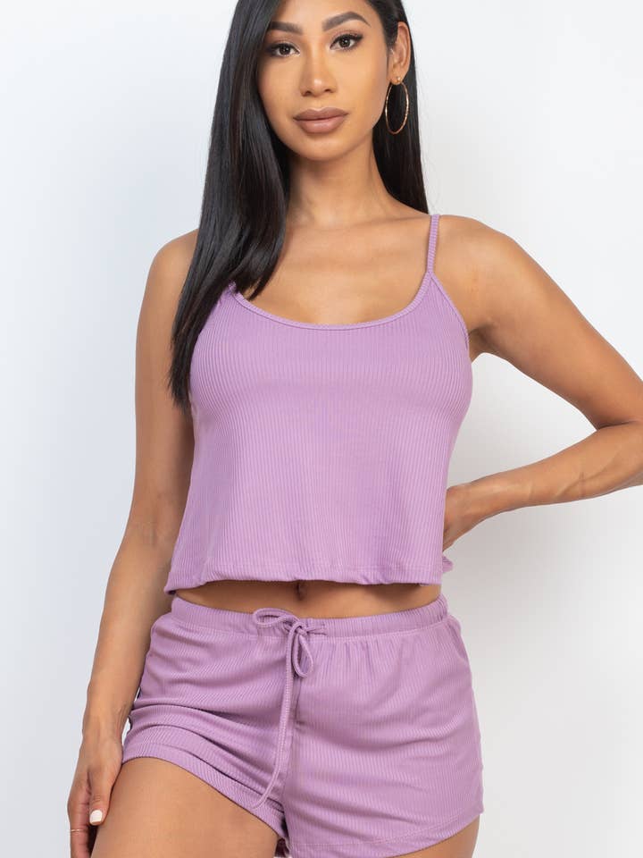 CAPELLA APPAREL - Wholesale Lounge Set - Women's - Ribbed Strappy Top & Shorts Lounge Set6