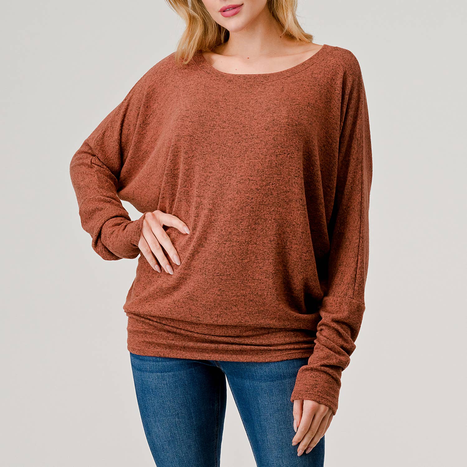 Heimious - Vente Haut en maille – femme - Haut en tricot Hacci à manches longues et col rond à manches Dolman, 270124