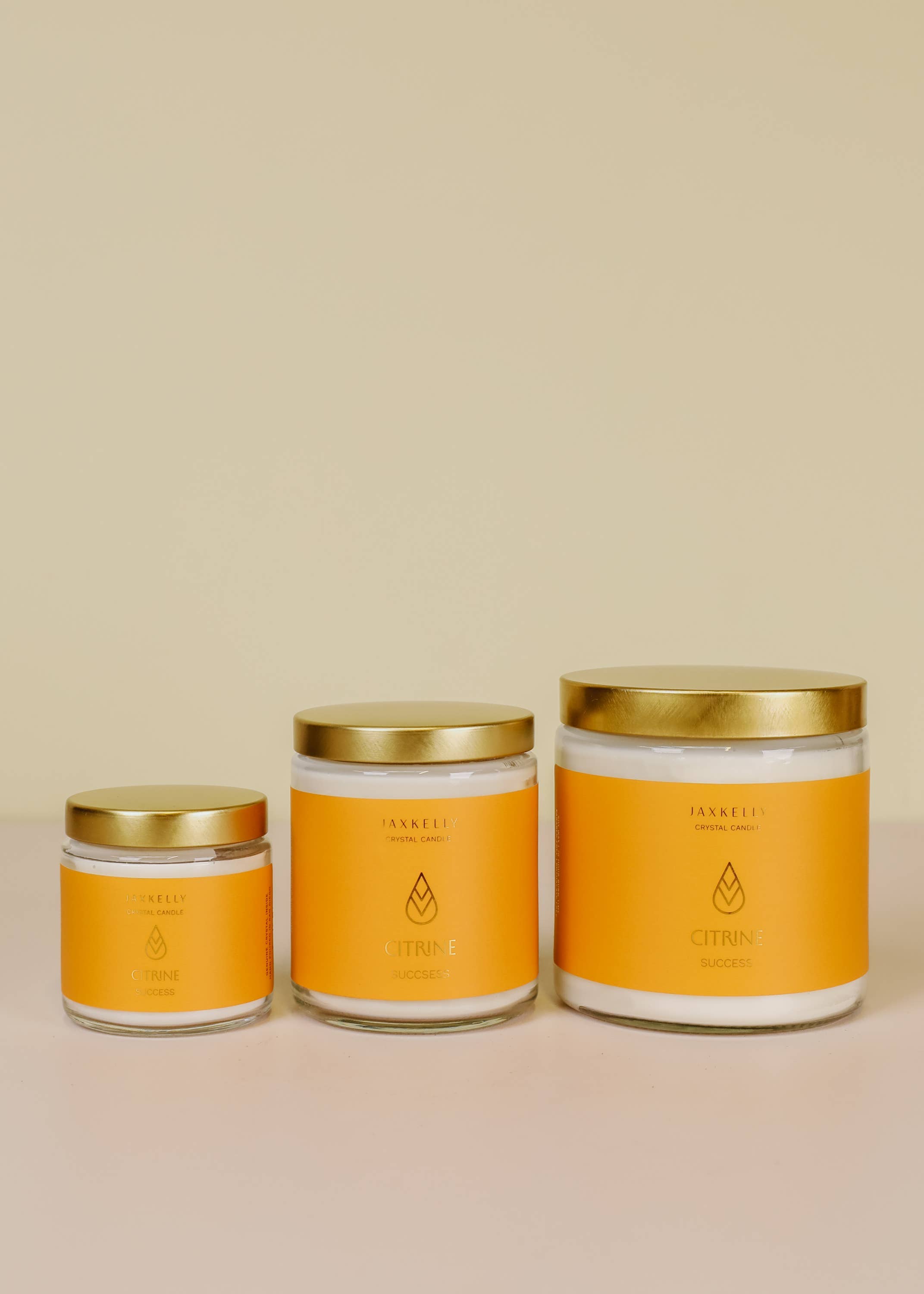 JaxKelly Candles - Wholesale Jar/Filled Candle - 9oz Clear Crystal Candles - Citrine - Success2