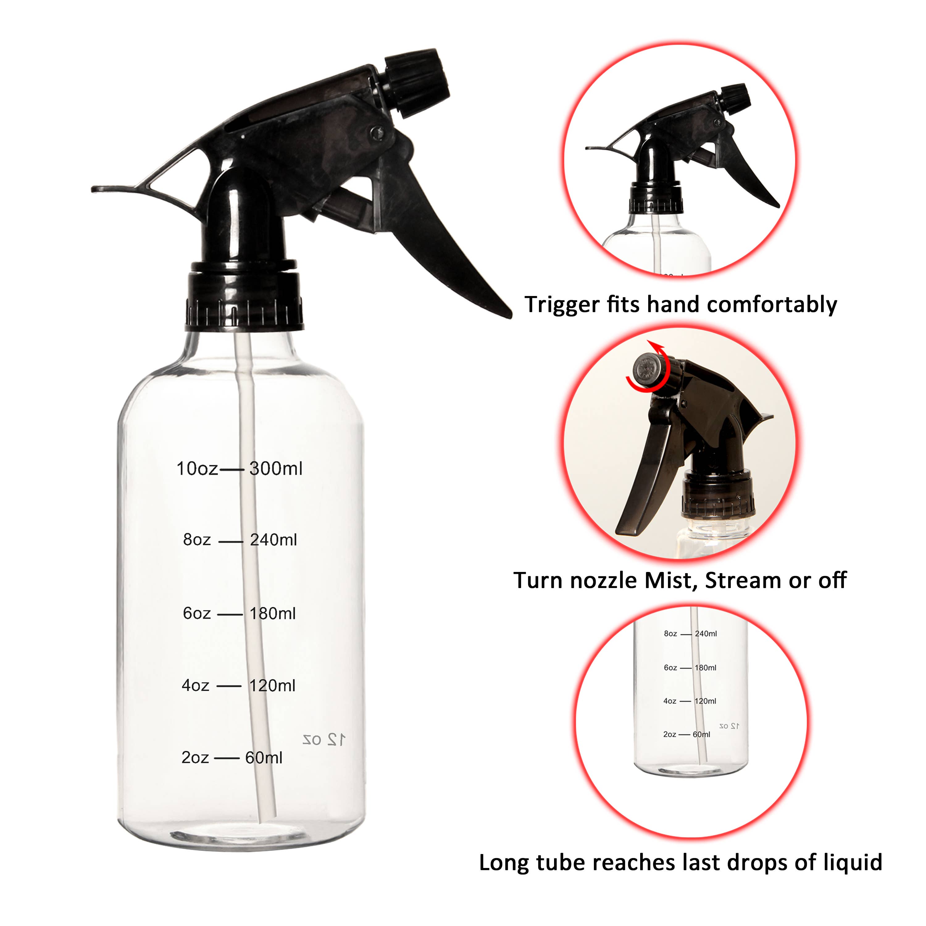 Youngever - Wholesale Spray Bottle - Youngever 6 Pack 12OZ Empty Plastic Spray Bottles - Black3