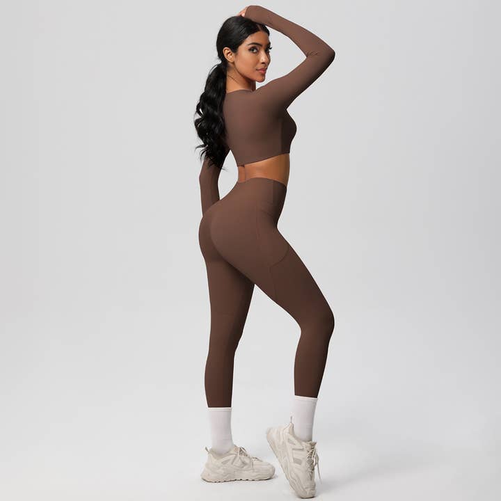 Sodalemon - Wholesale Activewear Set - Women's - Women High-Waist Yoga Set:Cropped Long Sleeve Top + Leggings1