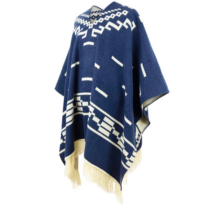 Clint Eastwood Poncho cowboy Serape replica handmade of Alpaca wool Unisex - navy blue for wholesale by ECUALAMA