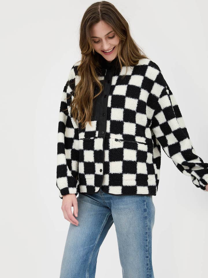 Blu Pepper - Wholesale Jacket - Women's - CHECKERED SNAP BUTTON FLEECE JACKET