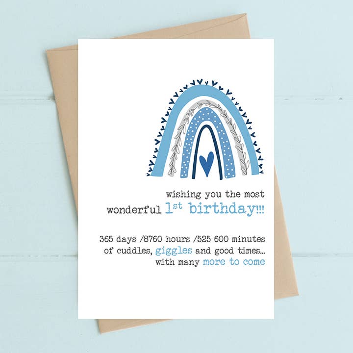 Dandelion Stationery – Engroshandel Fødselsdagskort – 1-års fødselsdag - Blå regnbue - Kort