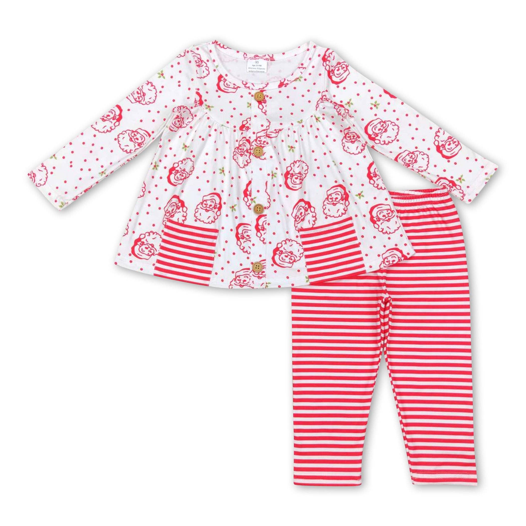 Yawoo Garments - Vente Ensemble haut et legging – enfant - Tunique à poche à rayures Santa, tenues de Noël pour filles0
