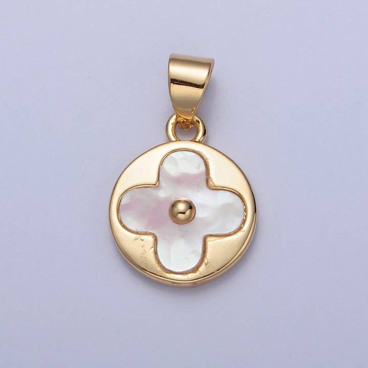 Dainty MOP Flower Charm, mother-of-pearl pendant, Gold Plated I-171 for wholesale by Aim Eternal