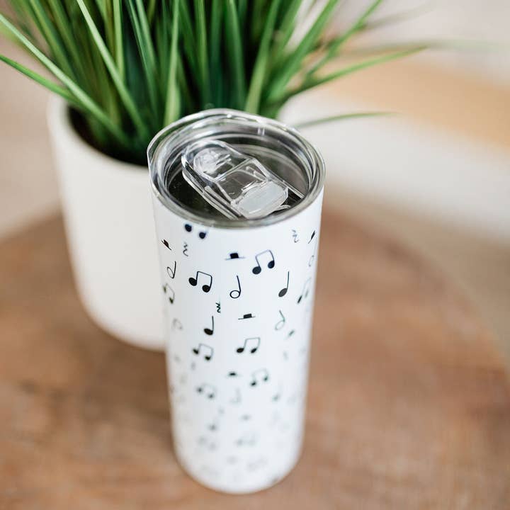 Musically Minted - Wholesale Insulated Mug/Tumbler - Black and White Music Note Skinny Tumbler3