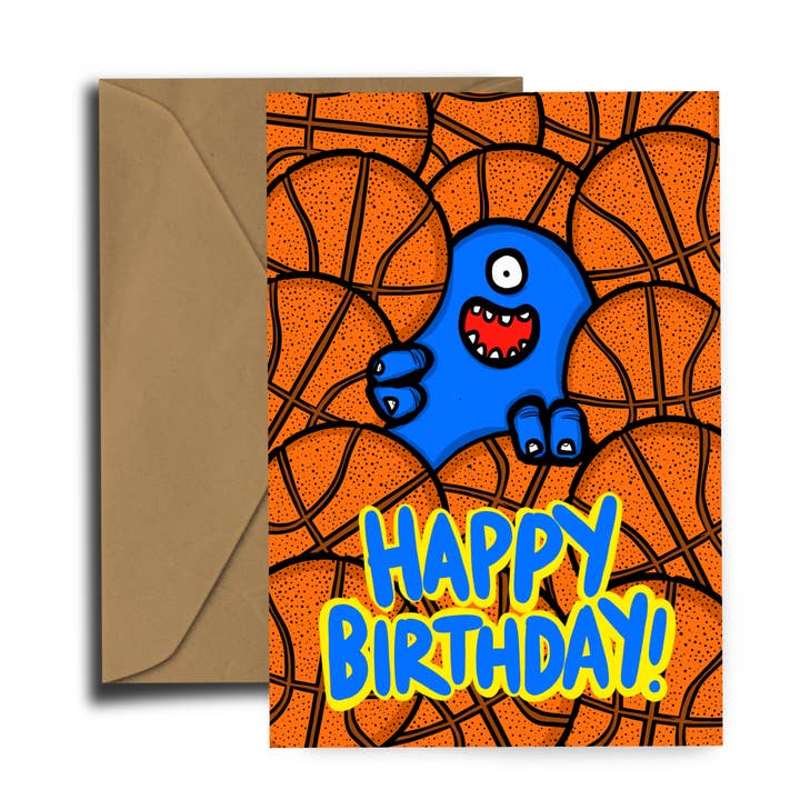 Balls! Basketball Monster - Birthday Card for wholesale by Dixon Does Doodles