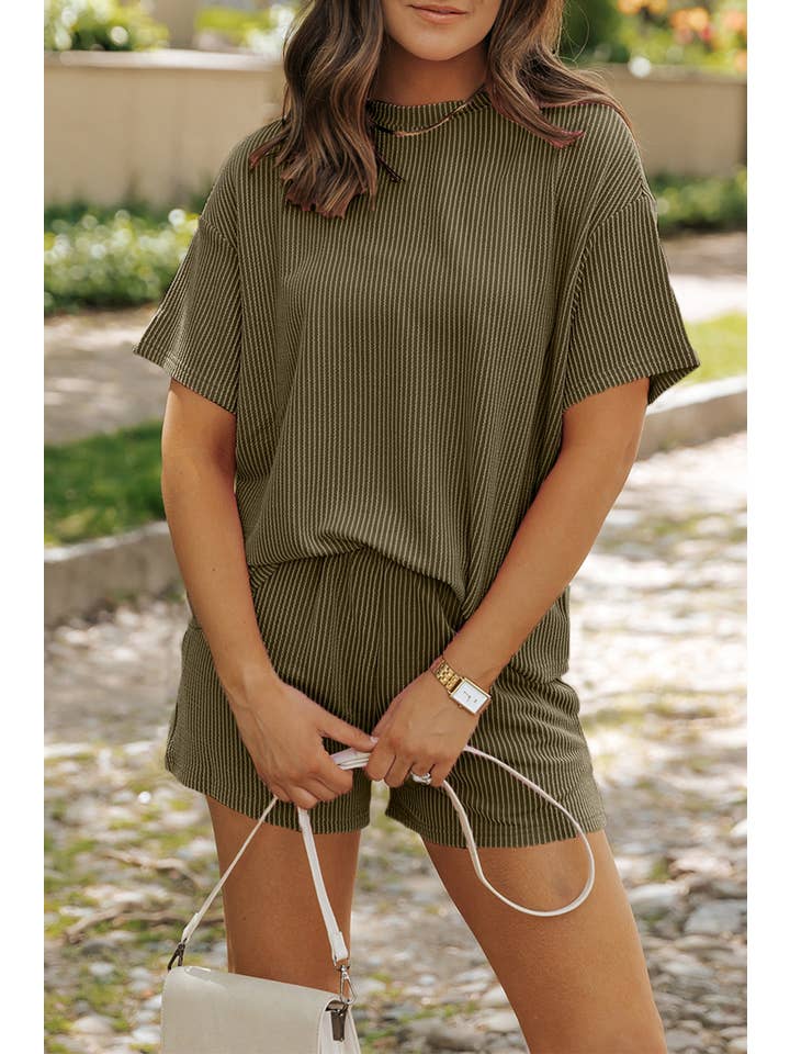 Little Daisy Closet - Wholesale Lounge Set - Women's - LDC Ribbed Textured Knit Loose Fit Tee and Shorts Set