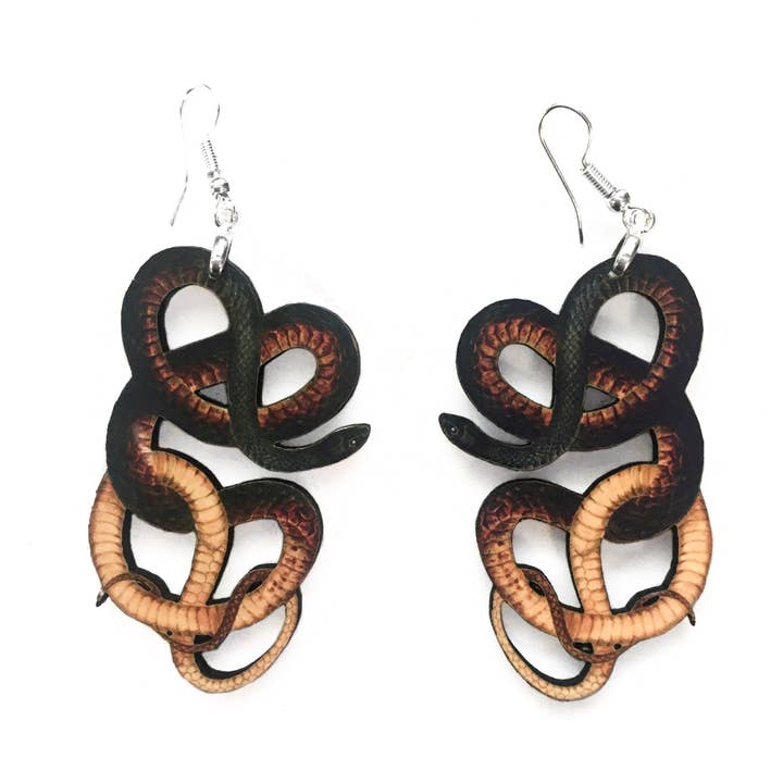 Toad Hill Farm - Wholesale Dangle Earrings - Coachwhip Snake Earrings - Exotic Reptile - Laser Cut Wood0