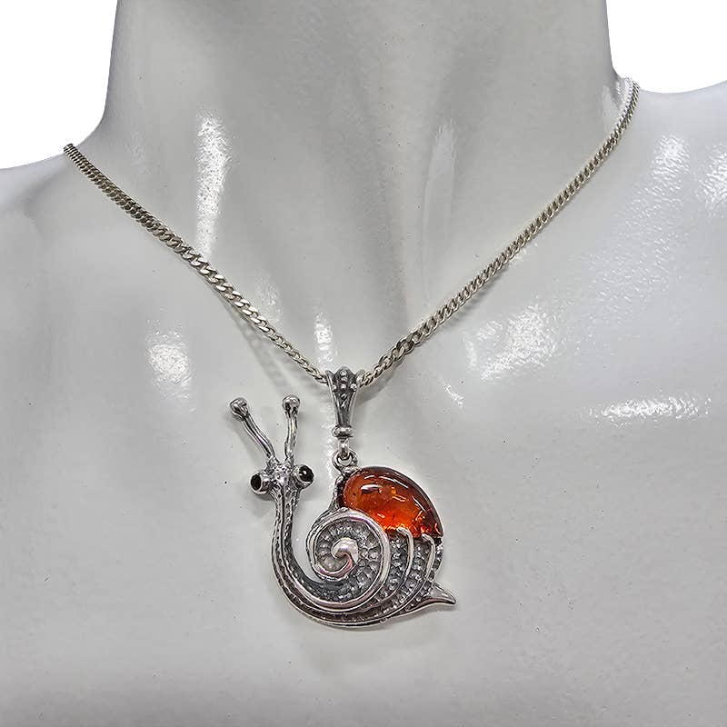 Amberman - Wholesale Individual Charm/Pendant - Snail Cognac Amber Sterling Silver Pendant1