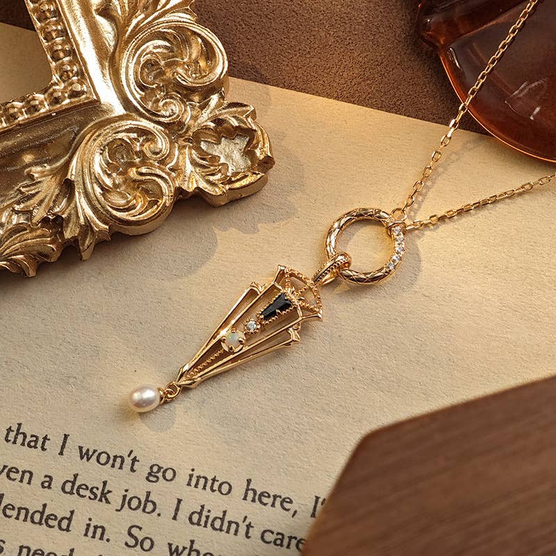 Gioiellin - S925 Silver Jewelry - Wholesale Pendant/Charm Necklace - 925 Silver 14K Gold Plated Opal Pearl Hollow Necklace3