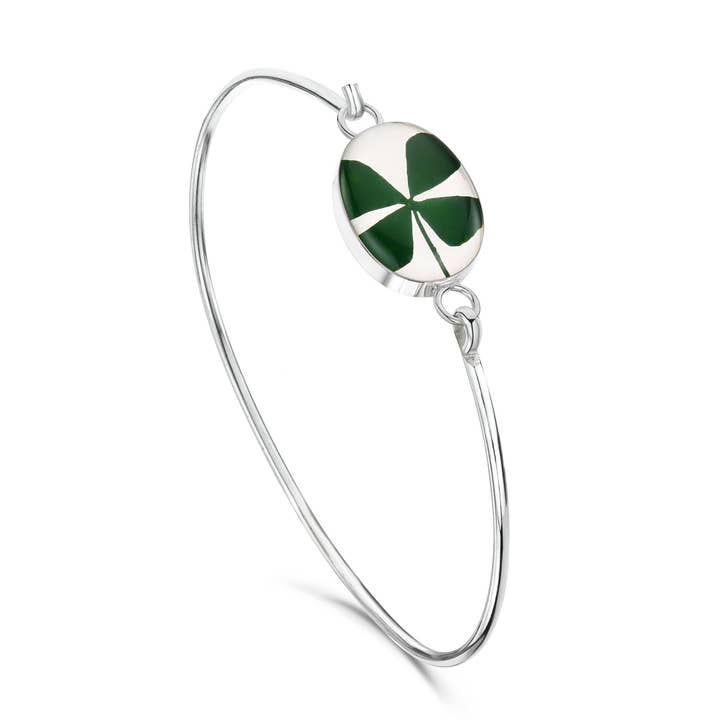 Silver Bangle - Four Leaf Clover - Oval. for wholesale by Shrieking Violet