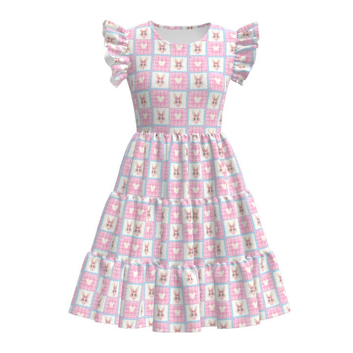 Easter all-over printed splicing dress for women for wholesale by Little Trendy