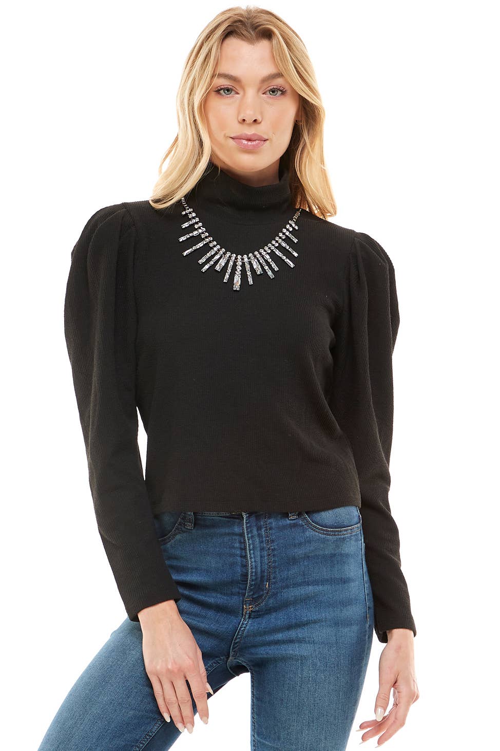 Svart STRASS HALSBAND MED TUTLE HALS TRÖJA L9498L4C93 för wholesale på Faire5