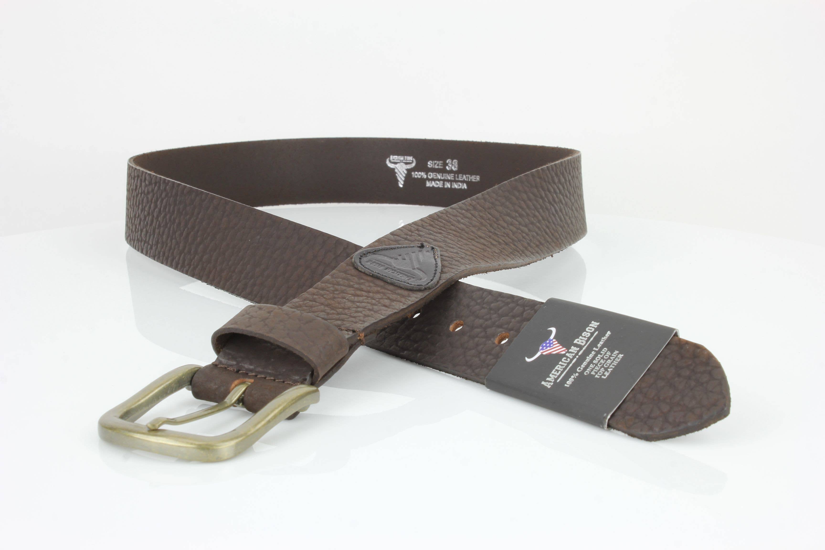 Leather Impressions Inc - Wholesale Belt - Unisex - Distressed Grain Leather Belt with Embossed Patch ABB 0236