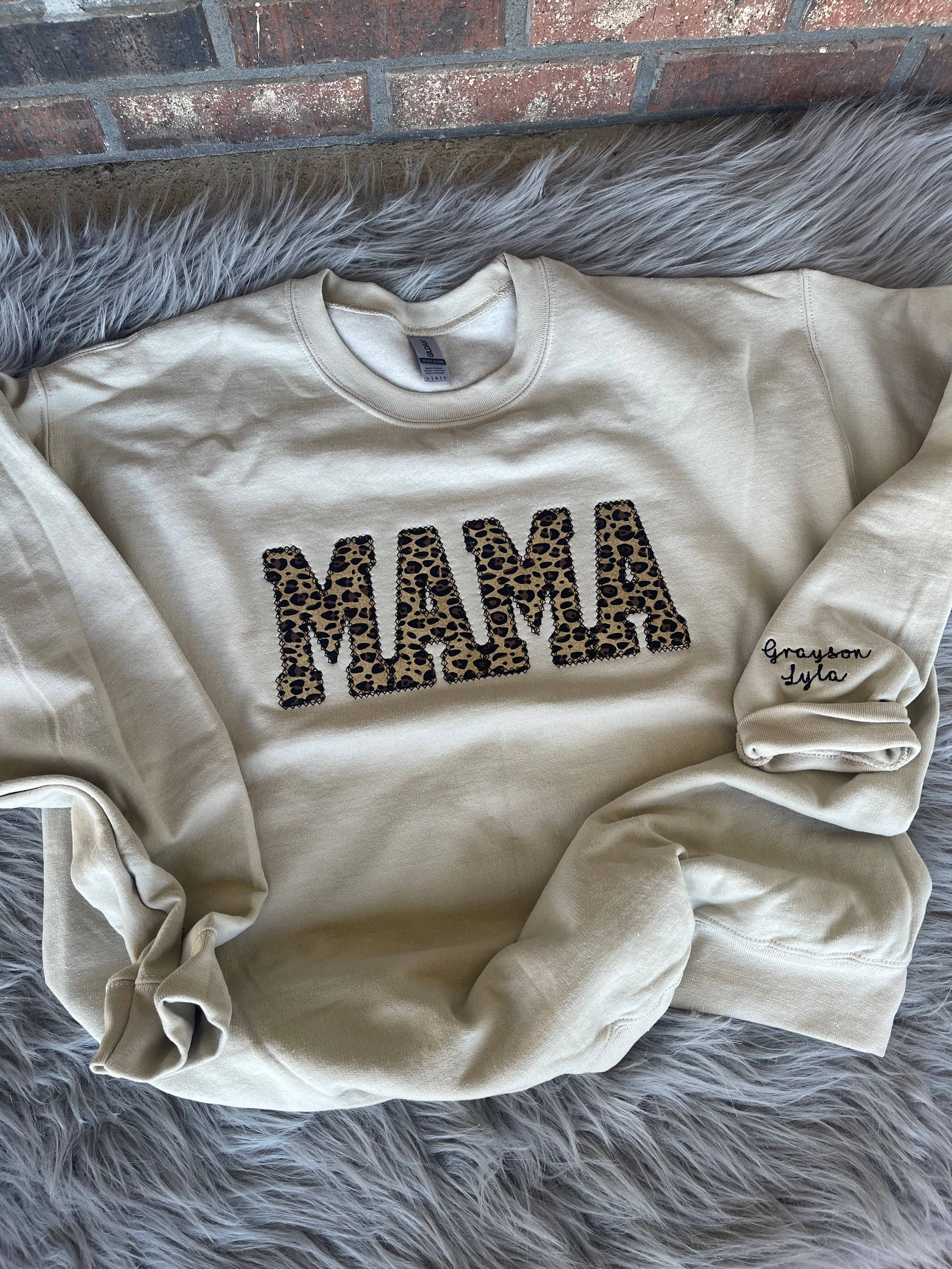 Hartley Co – Camisola gráfica - Mulher por atacado – Sweatshirt com Apliques MAMA com Tecido e Linha Personalizados |0