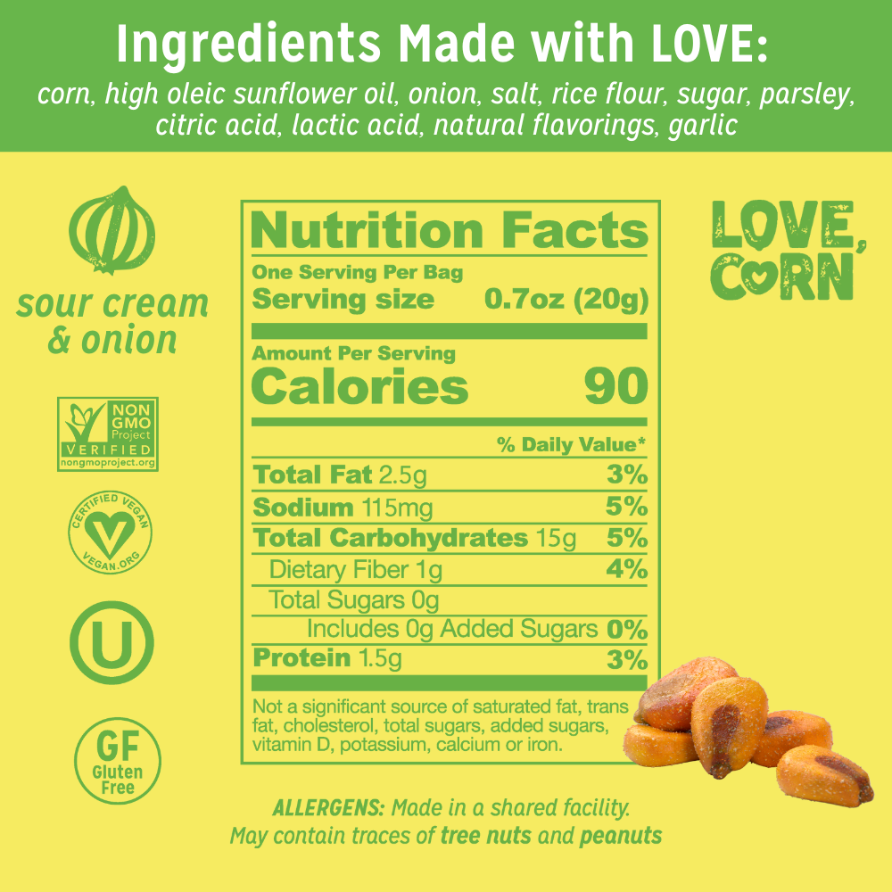 LOVE CORN - Wholesale Puffed Snack - LOVE CORN Sour Cream & Onion Multipack 0.7oz x 20 Bags3