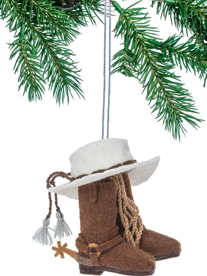 Cowboy Hat & Boots Ornament for wholesale by Silk Road Bazaar