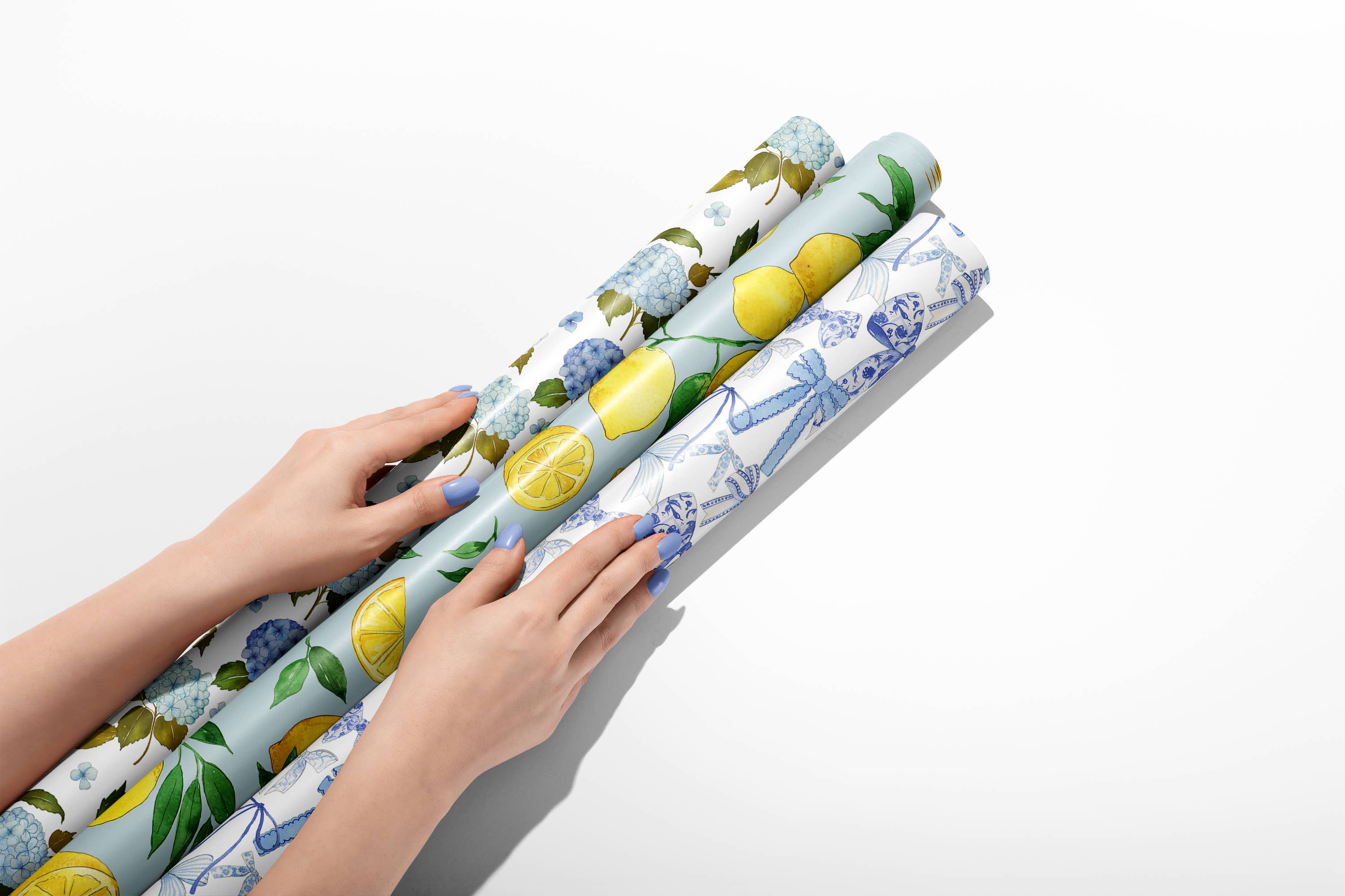 KelseyMDesigns - Wholesale Wrapping Paper Roll - Blue Bow, Chinoiserie Bow Wrapping Paper - 3 Sheet Roll3