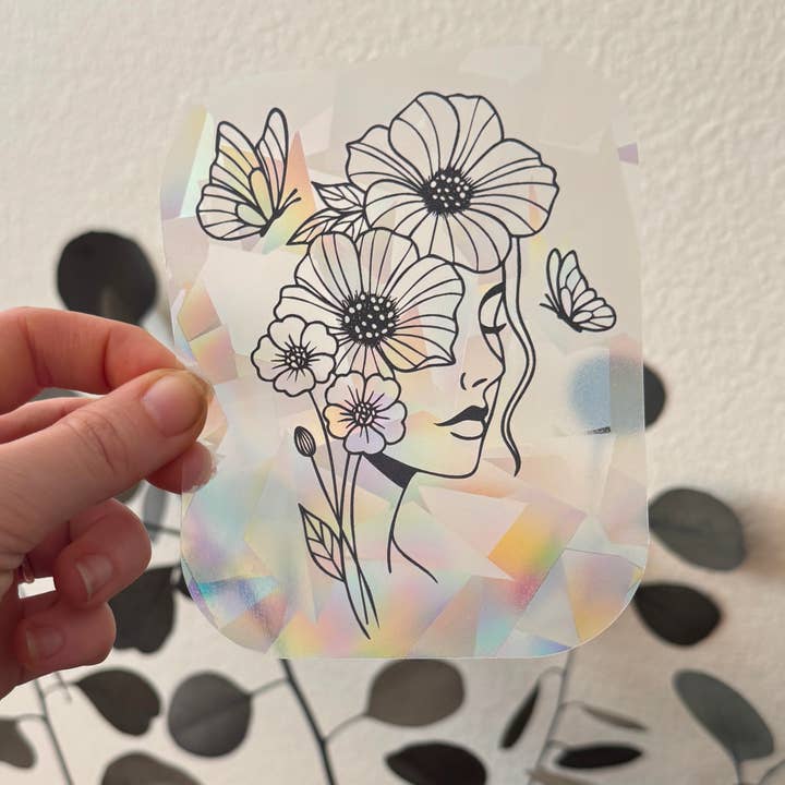 Art by Sharell - Wholesale Suncatcher - Floral Woman Suncatcher Sticker, Plant Lover Window Decal6