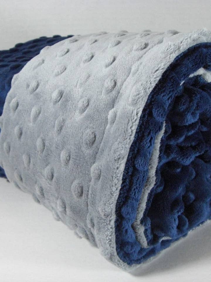 Personalized Navy & Charcoal Gray Minky Dot Blanket for wholesale by Minkee Baby Gifts