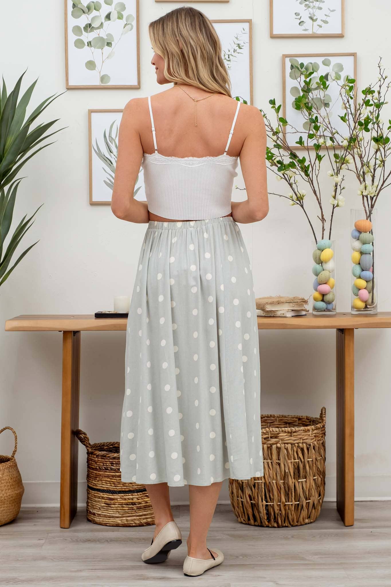 Blu Pepper - Wholesale Skirt - Women's - POLKA DOT BUTTON DOWN MIDI SKIRT9