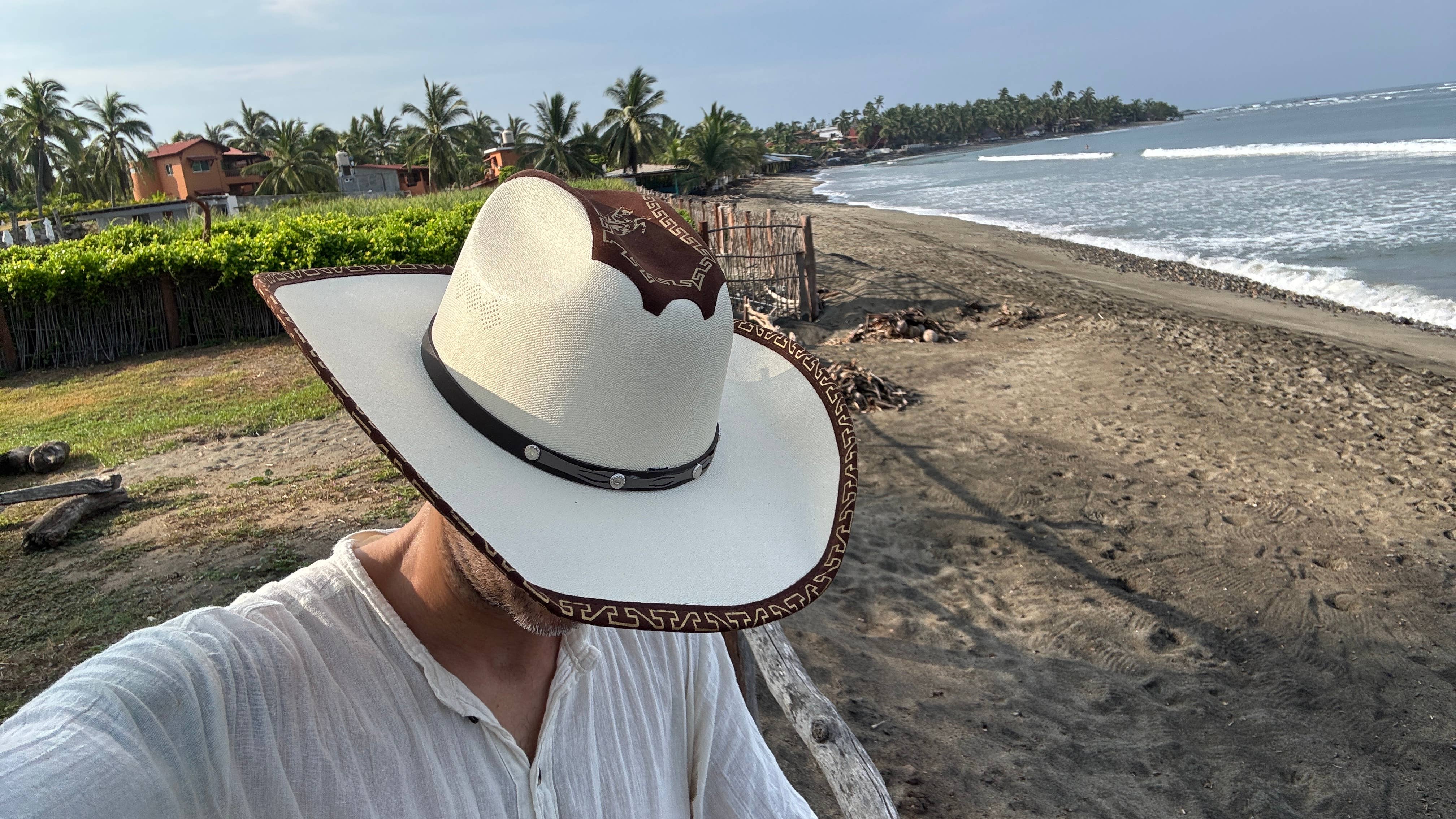 Baja Leather - Wholesale Cowboy Hat - Unisex - Canvas Rancher Hat | Cowboy Hat- White with Suede Trim5