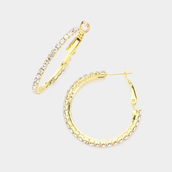 Sensibling Corp. - Wholesale Hoop Earrings - Crystal Rhinestone 1.3 Inch Hoop Earrings