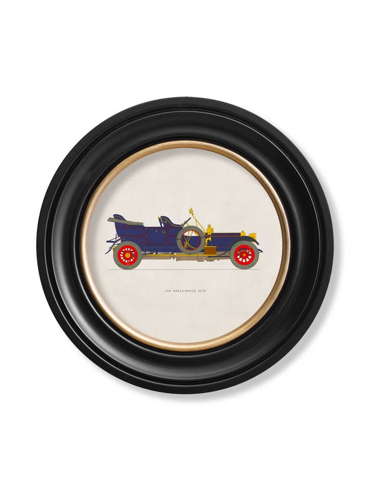 1908 ROLLS-ROYCE 40/50 in Round Frame for wholesale by T A Interiors Wall Art & Mirrors