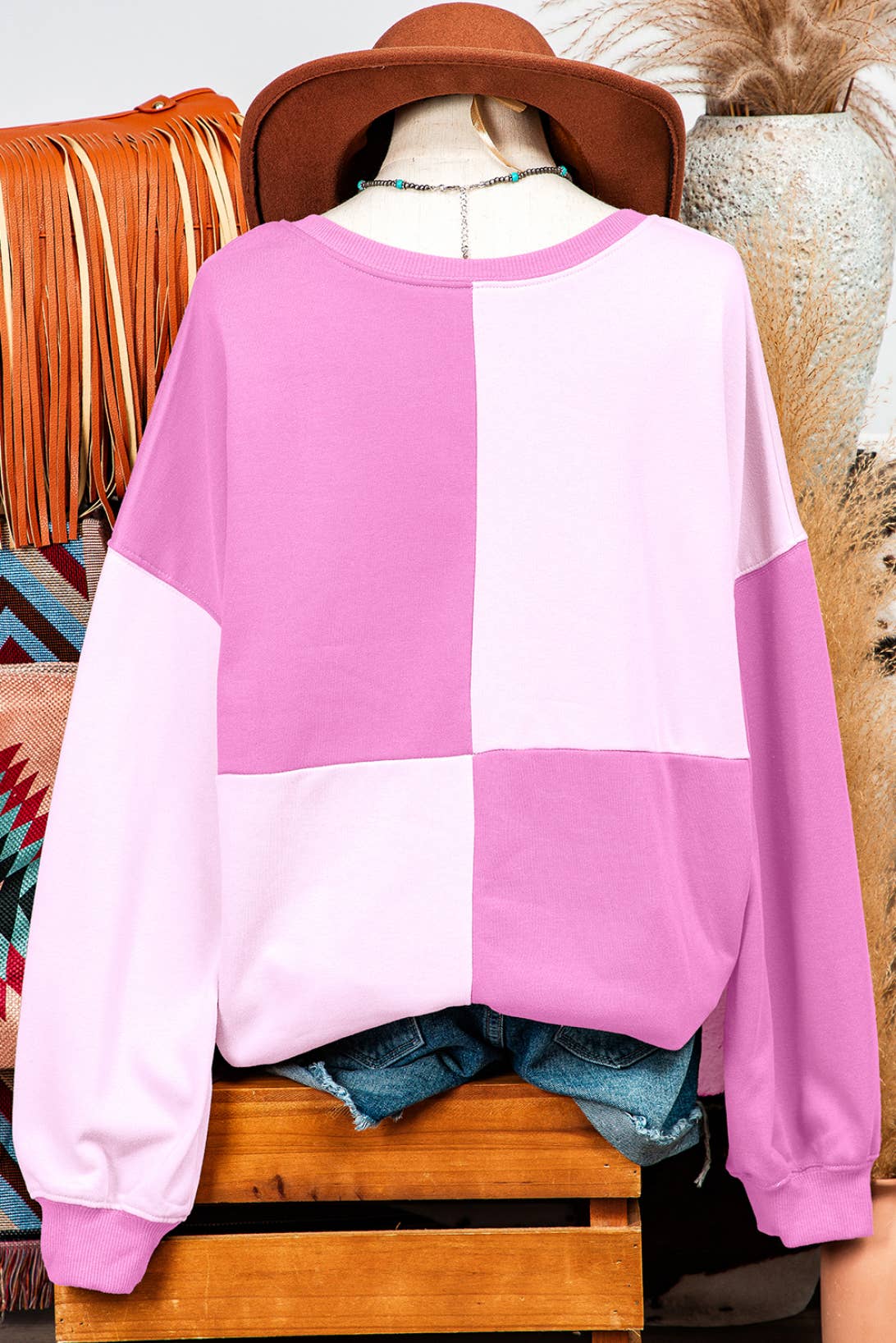 fashionworks - Vente Sweat-shirt – femme - Sweat-shirt oversize haut et bas Henley Colorblock de Fashion-W4