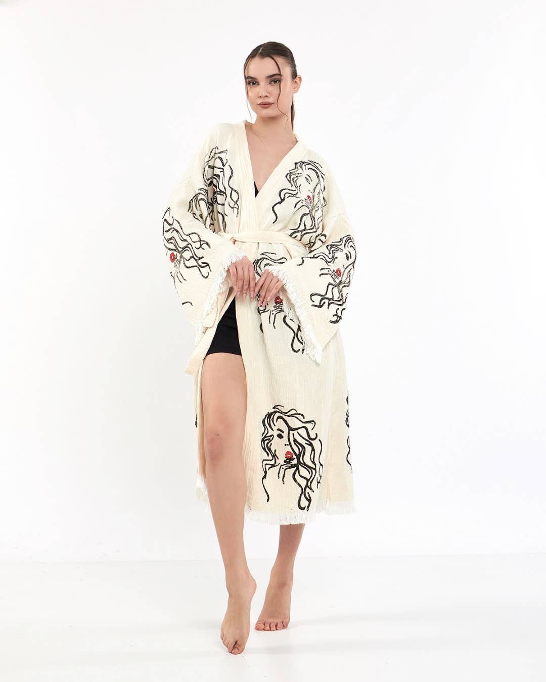 Yaz Concepts – Engroshandel Kimono - Dame – Hvide kvinder ansigt badekåbe kimono kjortel kaftan coverup kjole12