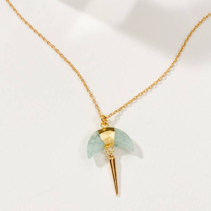 Luna Norte - Wholesale Pendant/Charm Necklace - Crescent Horn Necklace - Aquamarine