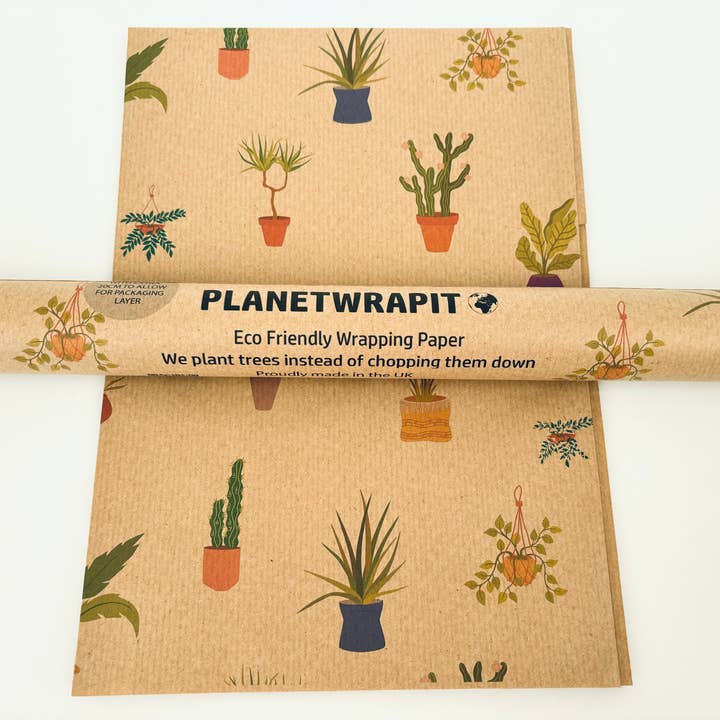 PlanetWrapIt - Wholesale Wrapping Paper Roll - Houseplants Recycled Kraft Wrapping Paper Gift Wrap