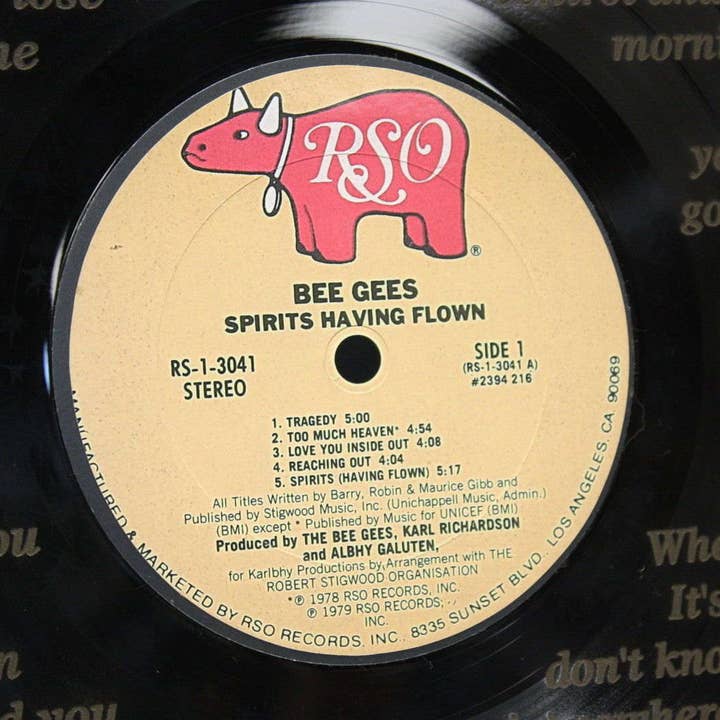 Gold Record Outlet – Großhandel 3D-Wandkunst – Bee Gees Vinyl-Schallplatte, geätzt, mit Künstlerliedern, Lyrics Ltd E, Schwarz2