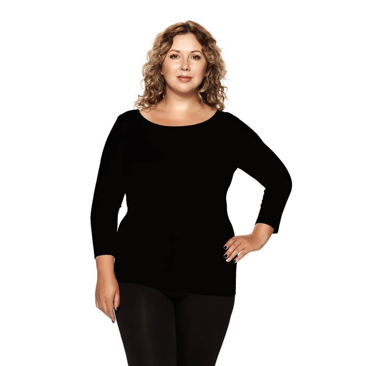 Gola redonda plus manga 3/4 por atacado de Skinnytees