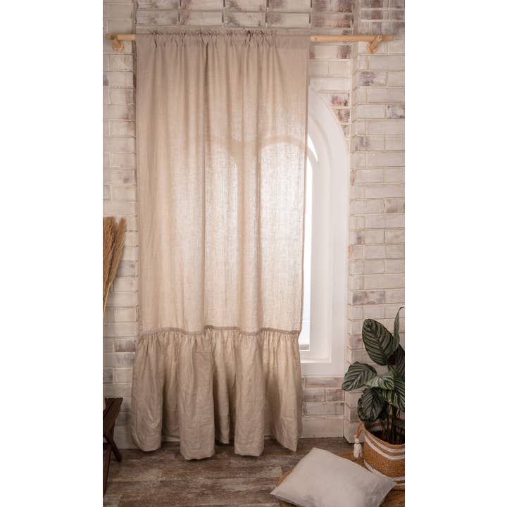 D'Moksha – wholesale Gardin – Naturlig linnetygsgardin med volang | 1 panel0