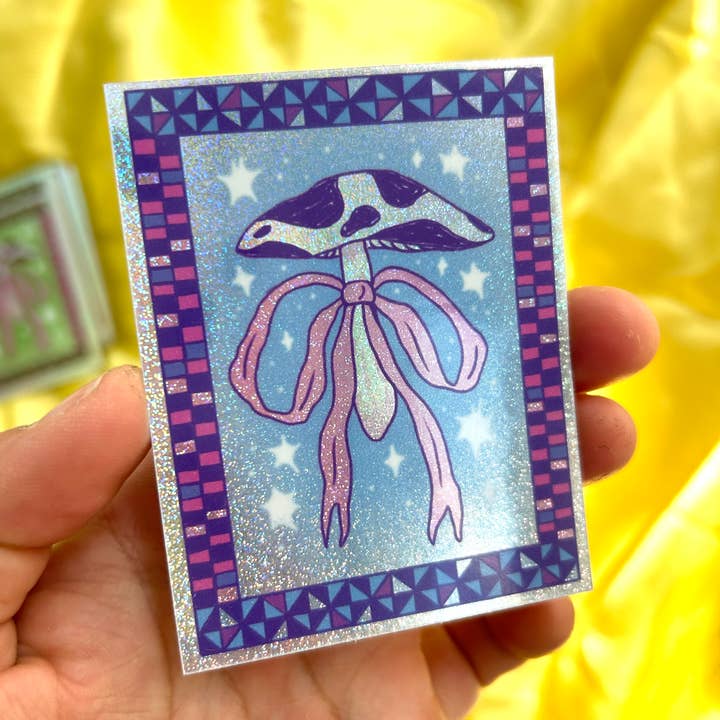 Alex Luciano - Wholesale Sticker - Mushroom Bow Glitter Sticker 1
