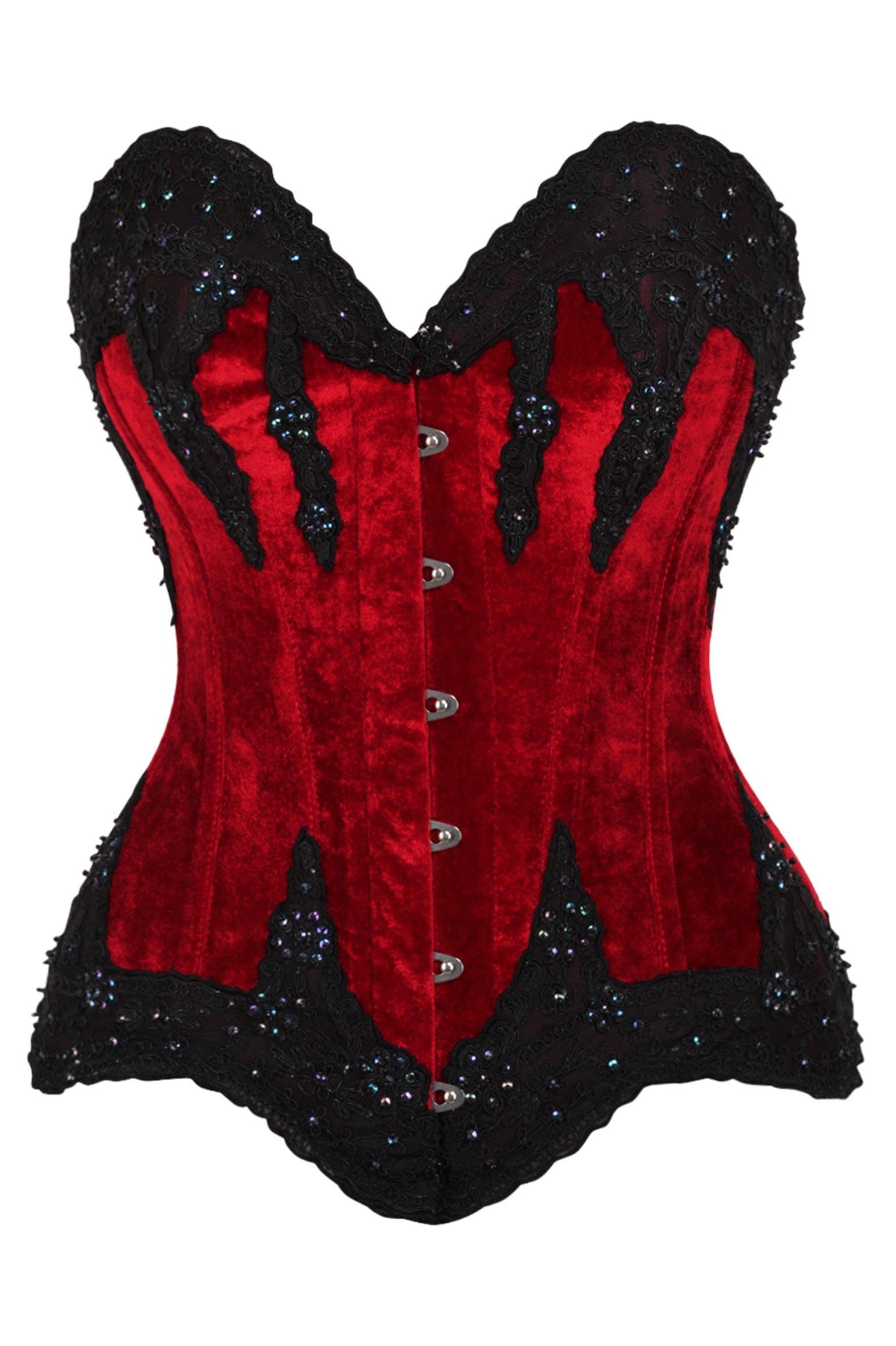 Daisy corsets Top Drawer Dark Red Velvet Off-The-Shoulder Steel Boned Corset