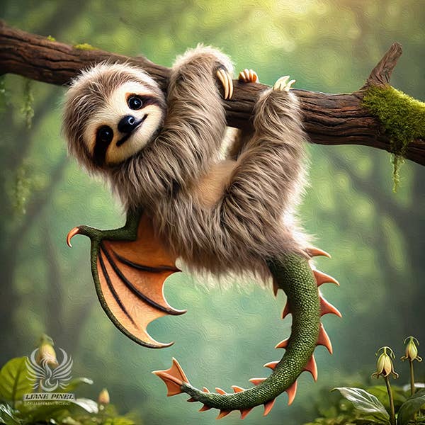 Photo lustrée non encadrée de Salvador le dragon paresseux de 8 x 8 po pour la vente par Liane Pinel Design
