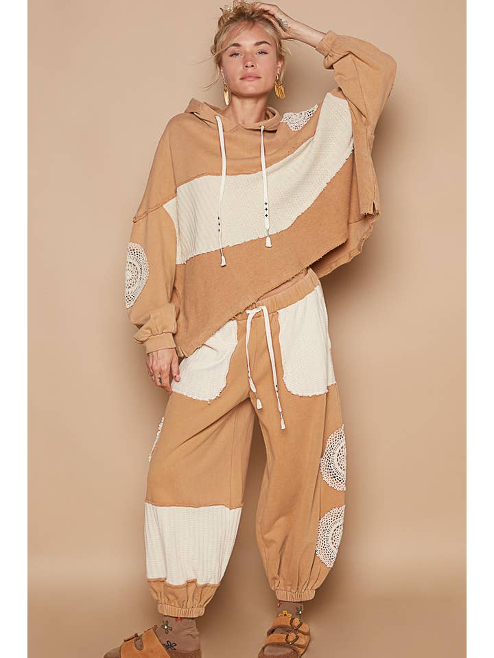 Pol Clothing - Wholesale Hoodie - Women's - Oversize round neck crochet patch frenchterry top SALE