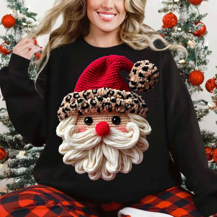 DLT Ecommerce - Wholesale T-Shirt (Graphic) - Women's - Santa Claus Head in Leopard Hat Shirt, Xmas Santa Sweater3