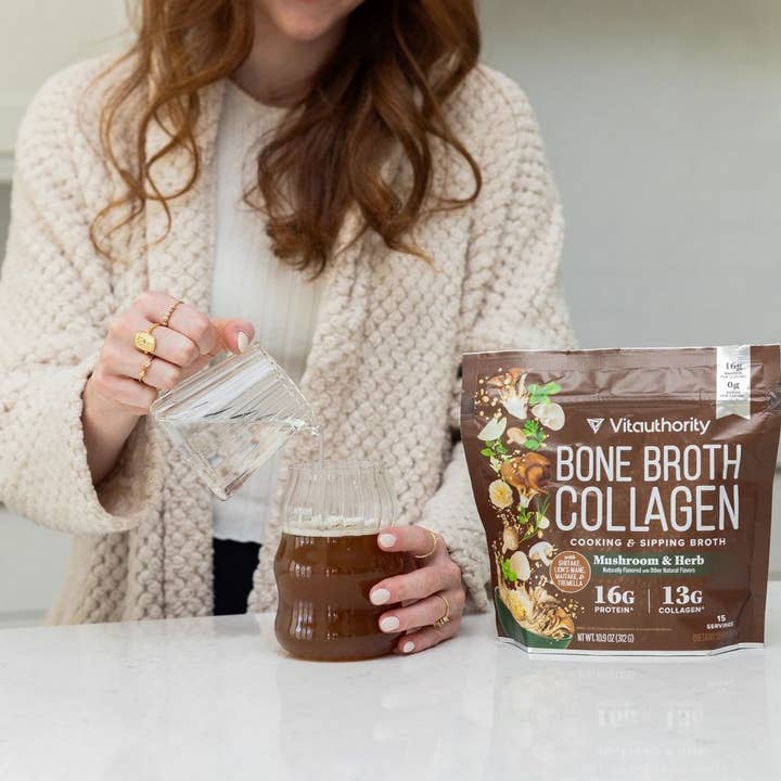 Vitauthority - Wholesale Protein/Superfood Powder - Mushroom & Herb Bone Broth Collagen -Gut & Joint Health 312g3