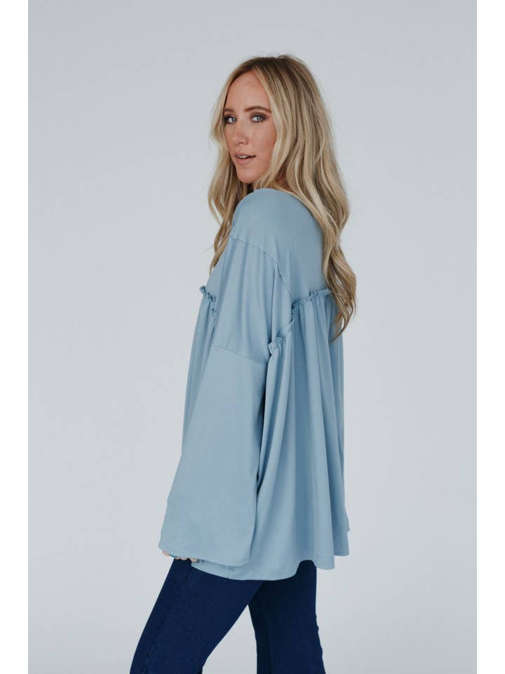 Three Bird Nest - Wholesale Tunic - Women's - Solid Serenity Long Sleeve Babydoll Top - Slate
