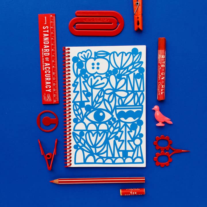Lisa Congdon Art & Illustration - Wholesale Journal/Diary - Blank Journal with Red Spiral - Manzanita Blue2